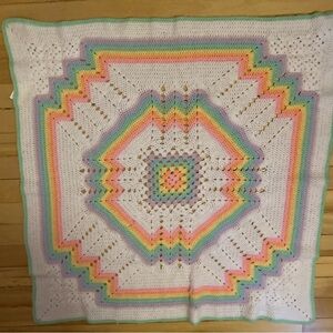 Small vintage handmade crocheted baby blanket
